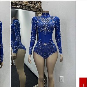 Blue rhinestone bodysuit